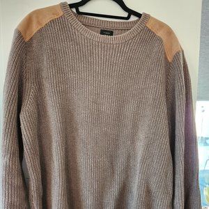 J.Crew Woodsman Knit Sweater Leather Shoulder Patches Cotton Gray Sz XL EUC